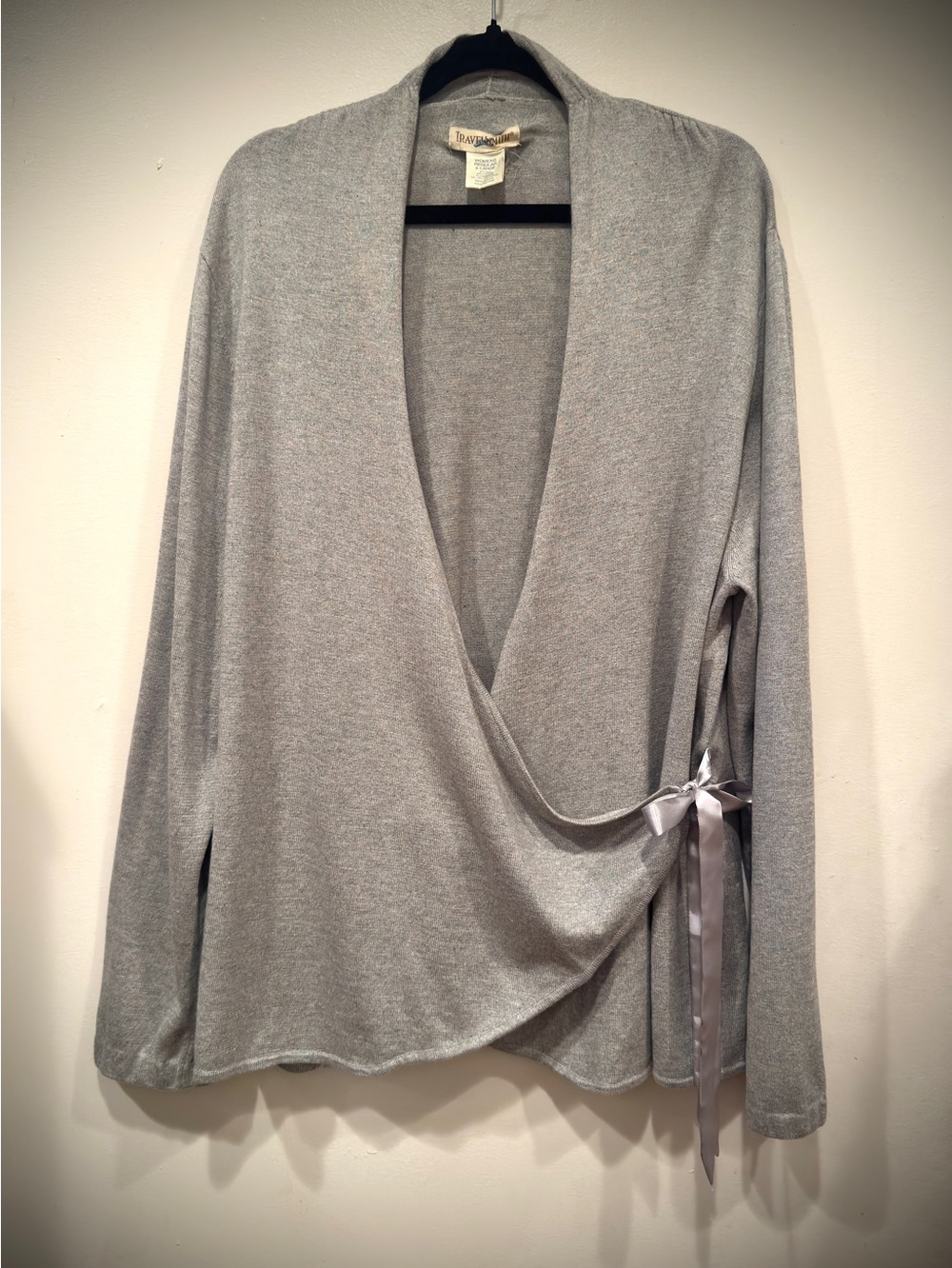 Silk Cashmere Wrap Cardigan Gray Satin Tie XL